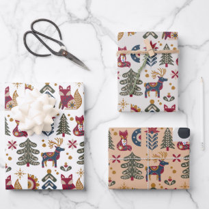 Scandinavische kerst rendieren Woodland Animals Inpakpapier Vel