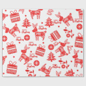 Scandinavische Kerst Rood en Wit Vakantie Cadeaupapier (Vlak)