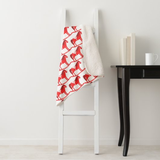 Scandinavische kerst schommelpaard patroon sherpa deken (In situ)