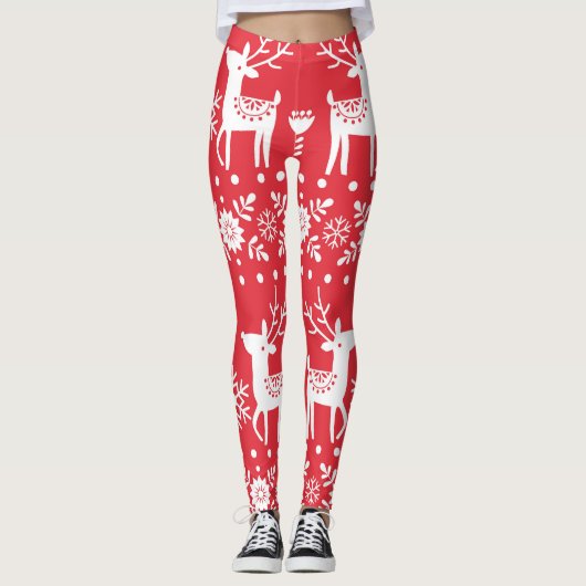 Scandinavische Kerst: Sneeuwvlokken & Herten Leggings (Voorkant)