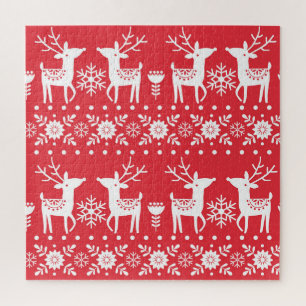 Scandinavische Kerst: Sneeuwvlokken & Herten Legpuzzel