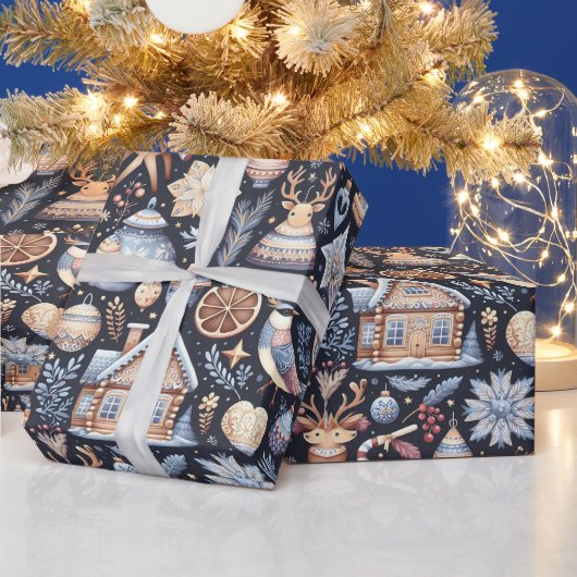 Scandinavische kerst volkskunst cadeaupapier (Feestdagen)