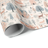 Scandinavische kerst volkskunst herten dennenbomen cadeaupapier (Rol Hoek)