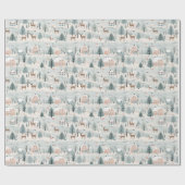 Scandinavische kerst volkskunst herten dennenbomen cadeaupapier (Vlak)