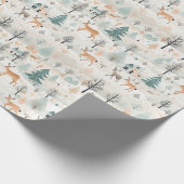 Scandinavische kerst volkskunst herten dennenbomen cadeaupapier (Hoek)