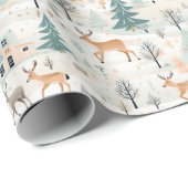Scandinavische kerst volkskunst herten dennenbomen cadeaupapier (Rol Hoek)