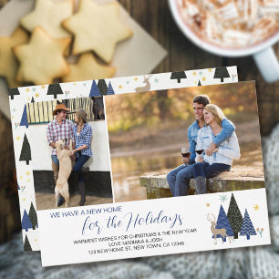 Scandinavische kerstbomen 2 Foto Nieuw adres Feestdagenkaart