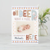 Scandinavische kerstbomen Boho 3 Foto Holiday Birt Aankondiging (Staand voorkant)