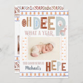 Scandinavische kerstbomen Boho 3 Foto Holiday Birt Aankondiging (Voorkant / Achterkant)