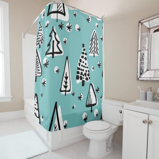 Scandinavische kerstbomen:  graphics. douchegordijn (In situ)