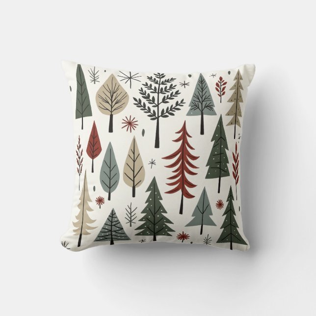 Scandinavische Kerstbomen – Minimalistische Feestd Kussen (Voorkant)