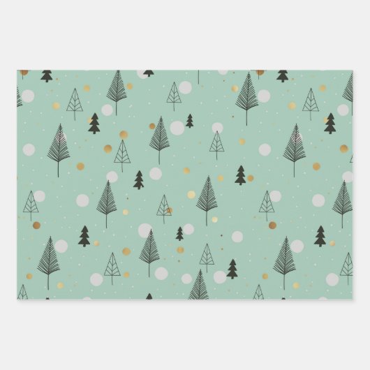 Scandinavische kerstbomen Reeks 3 Inpakpapier Vel (Voorkant 3)