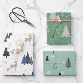 Scandinavische kerstbomen Reeks 3 Inpakpapier Vel