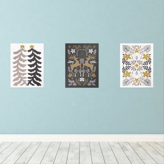 Scandinavische kerstboom & rendieren muurkunst sets (Houten vloer)