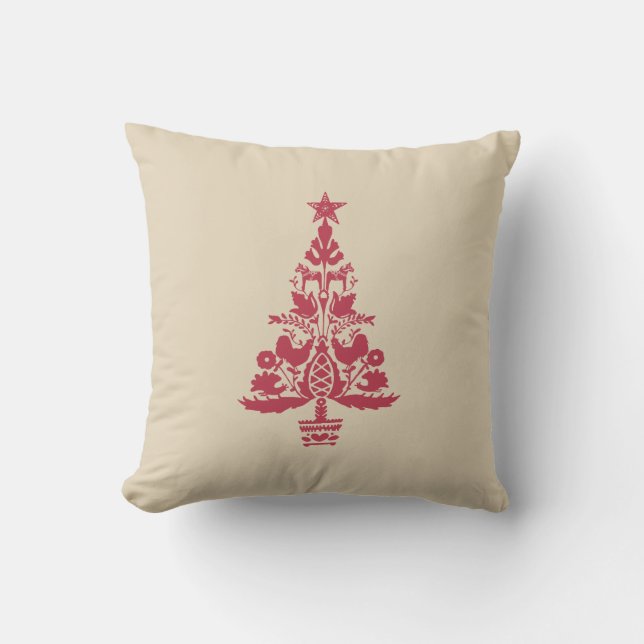 Scandinavische kerstboom rood Sinaasappel Nordic T Kussen (Voorkant)