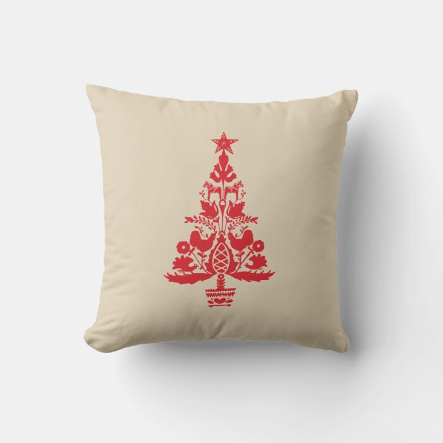 Scandinavische kerstboom rood Sinaasappel Nordic T Kussen (Voorkant)