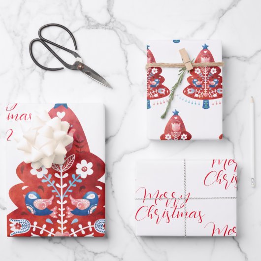 Scandinavische kerstboom voor Folk Art Inpakpapier Vel (Voorkant)