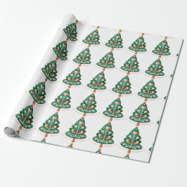 Scandinavische kerstboomschildering met kerstboomv cadeaupapier