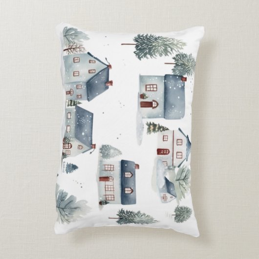 Scandinavische kerstdecoratie Waterverf huizen Accent Kussen (Achterkant (Verticaal))