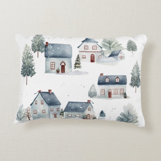 Scandinavische kerstdecoratie Waterverf huizen Accent Kussen (Achterkant)