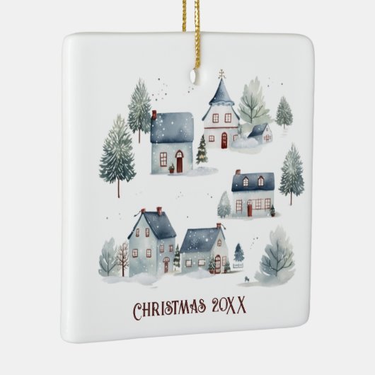 Scandinavische kerstdecoratie Waterverf huizen Keramisch Ornament (Rechts)