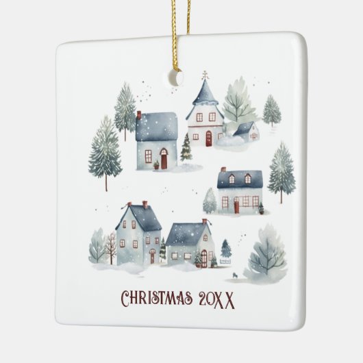 Scandinavische kerstdecoratie Waterverf huizen Keramisch Ornament (Links)