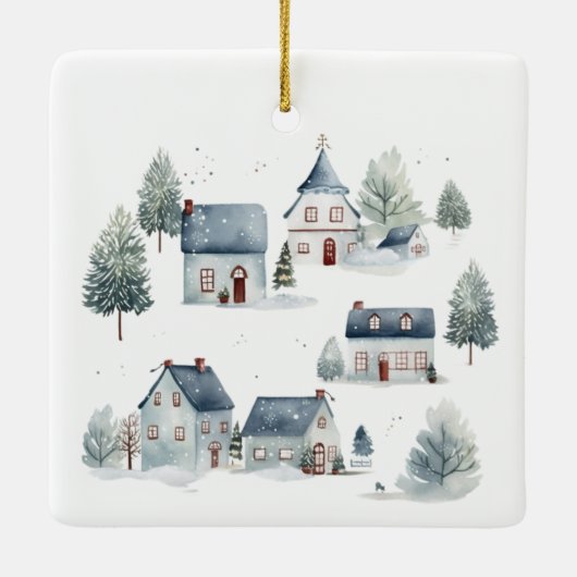 Scandinavische kerstdecoratie Waterverf huizen Keramisch Ornament (Achterkant)