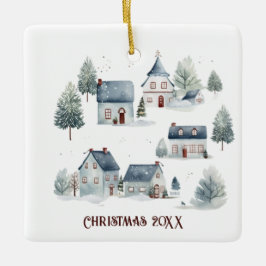 Scandinavische kerstdecoratie Waterverf huizen Keramisch Ornament