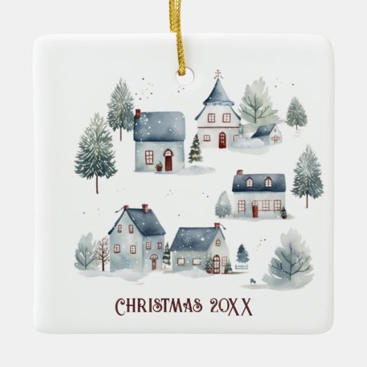 Scandinavische kerstdecoratie Waterverf huizen Keramisch Ornament (Voorkant)