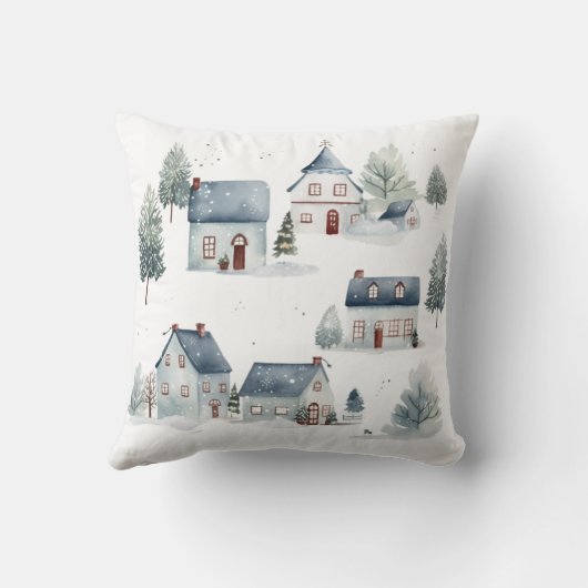 Scandinavische kerstdecoratie Waterverf huizen Kussen (Achterkant)