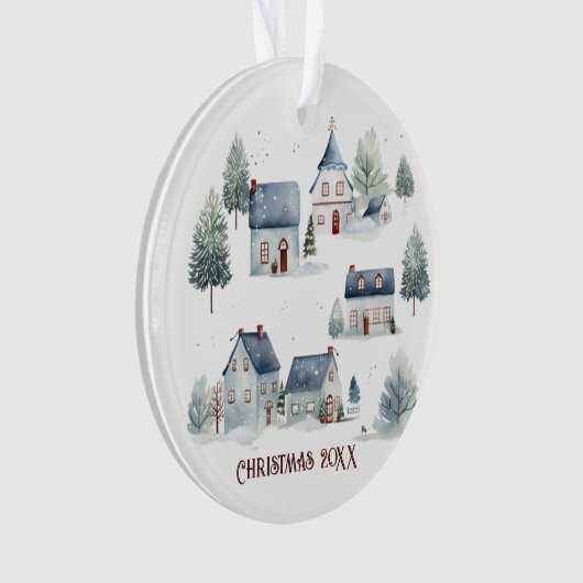 Scandinavische kerstdecoratie Waterverf huizen Ornament (voorkant)