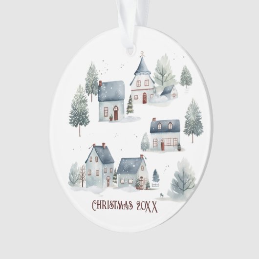 Scandinavische kerstdecoratie Waterverf huizen Ornament (voorkant)
