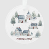 Scandinavische kerstdecoratie Waterverf huizen Ornament (voorkant)