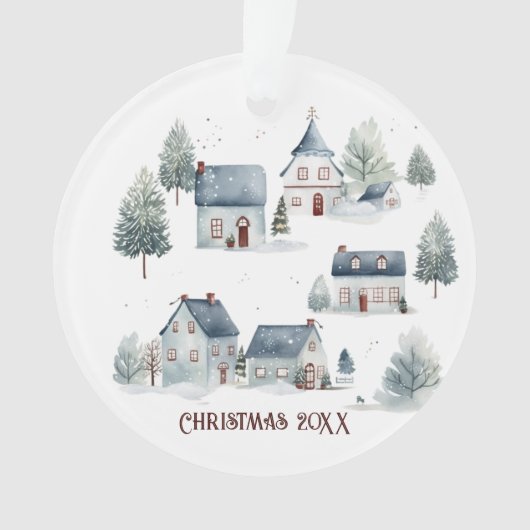 Scandinavische kerstdecoratie Waterverf huizen Ornament (voorkant)