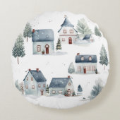 Scandinavische kerstdecoratie Waterverf huizen Rond Kussen (Voorkant)