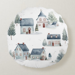Scandinavische kerstdecoratie Waterverf huizen Rond Kussen