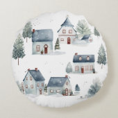 Scandinavische kerstdecoratie Waterverf huizen Rond Kussen (Achterkant)