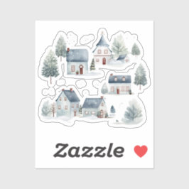 Scandinavische kerstdecoratie Waterverf huizen Sticker