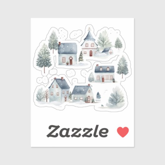 Scandinavische kerstdecoratie Waterverf huizen Sticker (Vel)