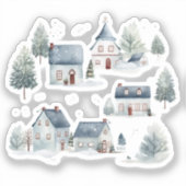 Scandinavische kerstdecoratie Waterverf huizen Sticker (Voorkant)