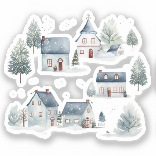 Scandinavische kerstdecoratie Waterverf huizen Sticker (Voorkant)
