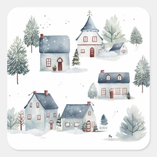 Scandinavische kerstdecoratie Waterverf huizen Vierkante Sticker (Voorkant)