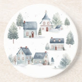 Scandinavische kerstdecoratie Waterverf huizen Zandsteen Onderzetter (Voorkant)