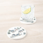 Scandinavische kerstdecoratie Waterverf huizen Zandsteen Onderzetter (Zijkant)