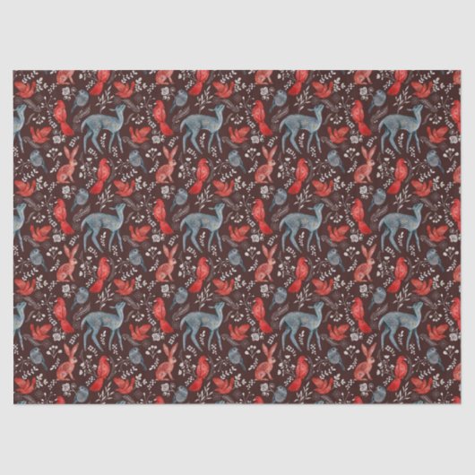 Scandinavische kerstdieren met Folkart op bruin Tissuepapier (Voorkant)