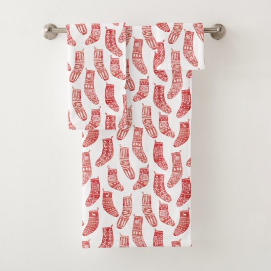 Scandinavische kerstgerechten Rood en Wit Patroon Bad Handdoek (Insitu)