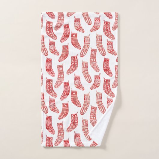 Scandinavische kerstgerechten Rood en Wit Patroon Bad Handdoek (Handdoek)