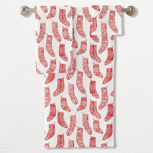 Scandinavische kerstgerechten Rood en Wit Patroon Bad Handdoek