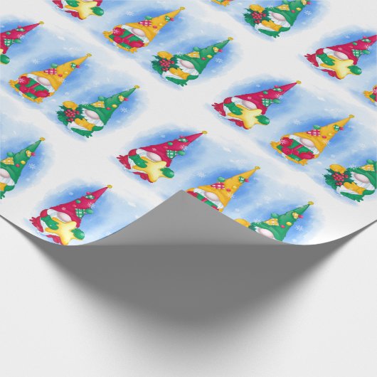 Scandinavische kerstgnomen Waterverf feestdag Cadeaupapier (Hoek)