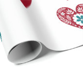 Scandinavische kerstharten Reindeer Red Baubles Cadeaupapier (Rol Hoek)